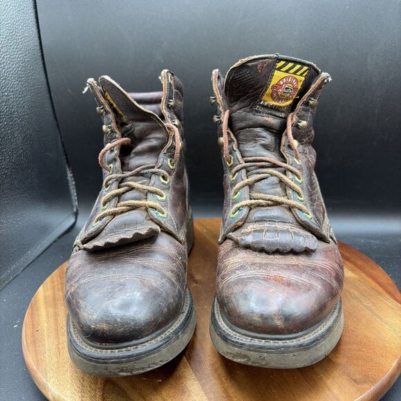 Justin Mens Size 8 769 Brown Leather Western Shoes Fringe Boots Shoes Vintage main image 10